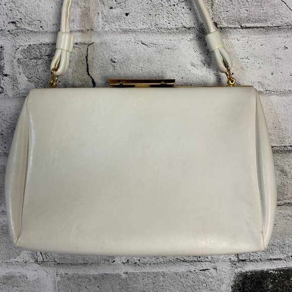 Vintage 50s Vinyl Faux Leather Top Handle Shoulder Bag Retro Handbag Purse - Picture 3 of 15